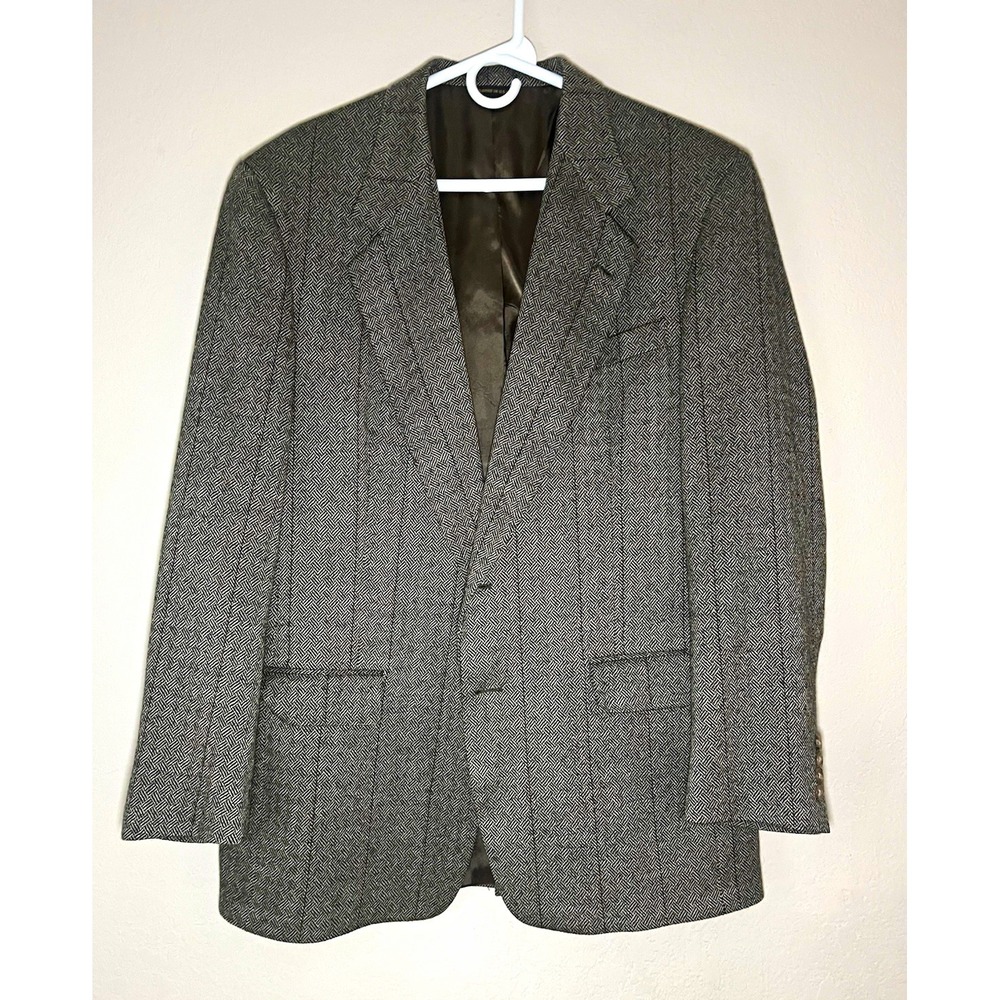 Austin Reed Gray Herringbone 100% Wool Blazer 44 Chest 42 Long Big & Tall